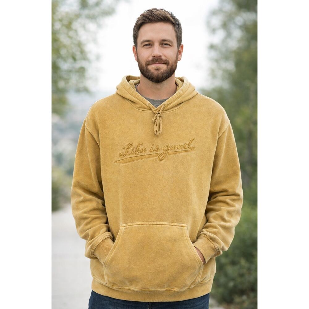 Life Is Good Men's Hoodie Sweatshirt Patch‎ Logo Surfer Beach Lounge Pocket L